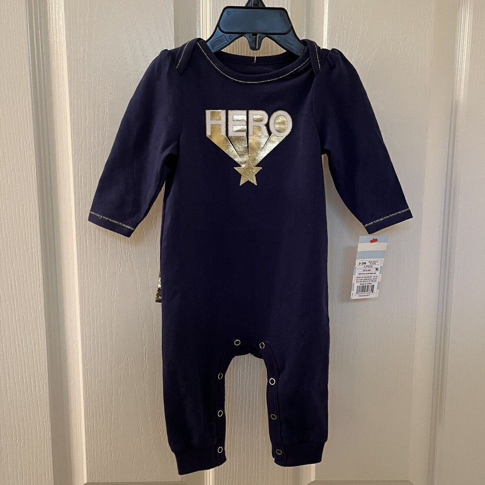 Cat & Jack Hero Romper One Piece with Cape Blue Gold Boys Size 0-3 Months NWT